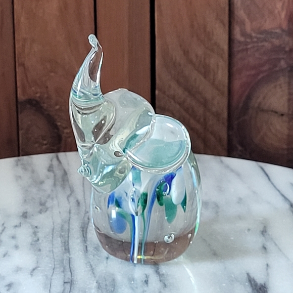 Glass Elephant Figurine with Blue and Green Accents - Picture 3 of 13
